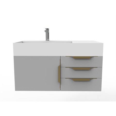 Castello Usa Amazon 36" Wall Mounted Gray Vanity With White Top And Gold Handles CB-MC-36G-GLD-2056L-WH